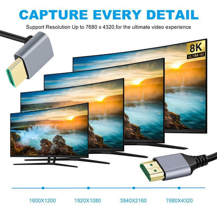 كابل Xiwai 8K HDMI بطول 0.5 متر 4K فائق المرونة رفيع بزاوية 90 درجة من النوع A ذكر إلى ذكر لجهاز كمبيوتر HDTV وجهاز عرض مسرح منزلي 