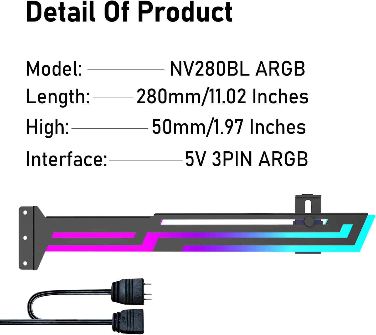 NVRADCHUA ARGB GPU Support Bracket, RGB GPU Holder, black - حامل كرت شاشة