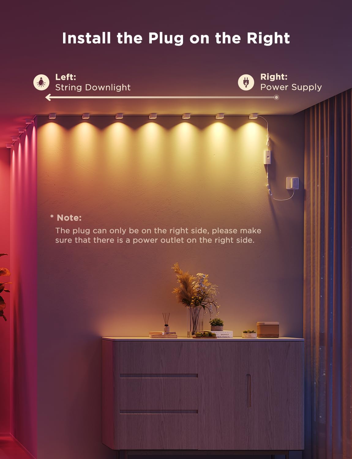 Govee RGBIC String Indoor Downlights 5m (H608A) – Cuttable Smart Wall-Washing Downlight Strip with App & Music Sync - إضاءة