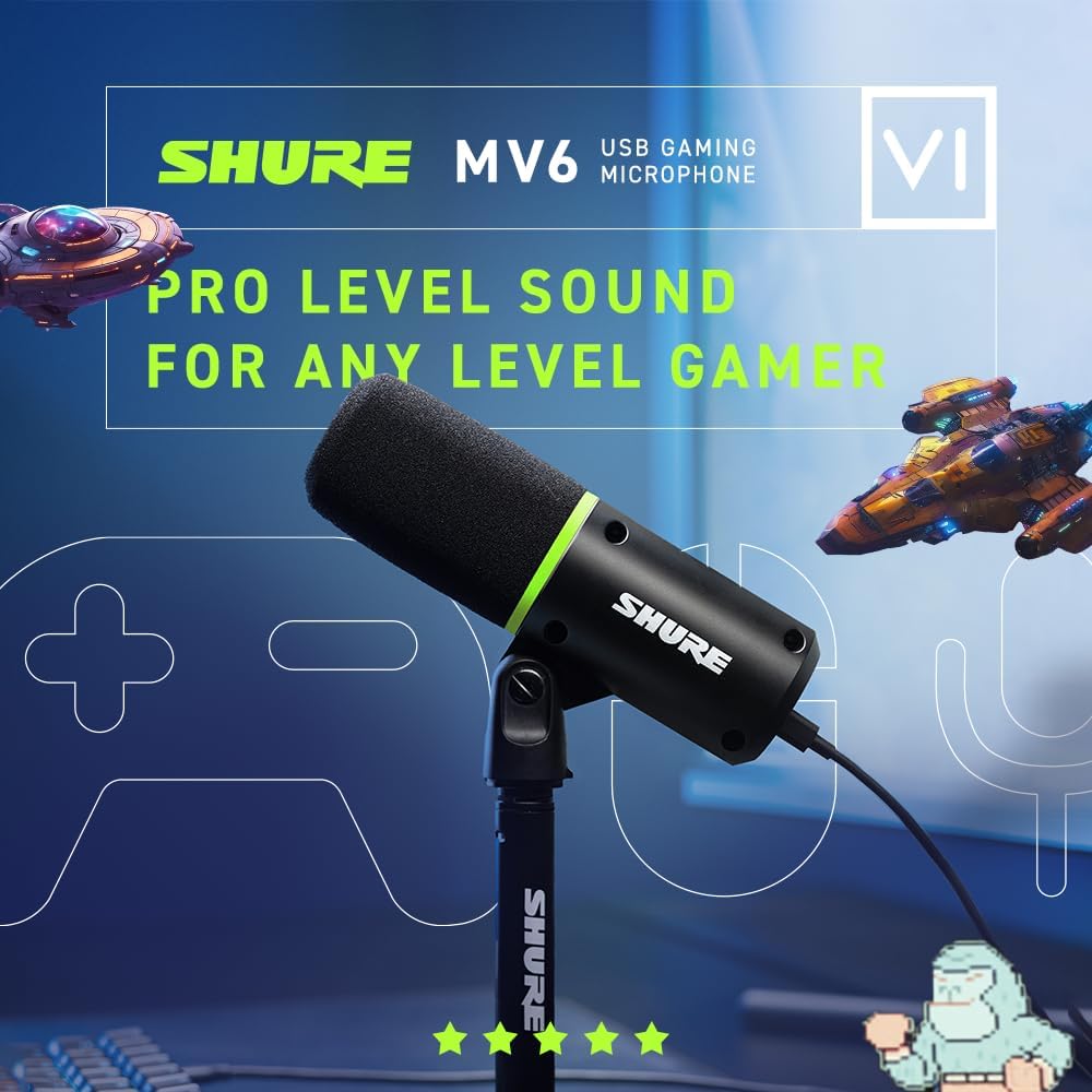 Shure MV6 Gaming Microphone – Black Dynamic USB Mic for Gaming, Streaming & Content Creation - مايك أحترافي