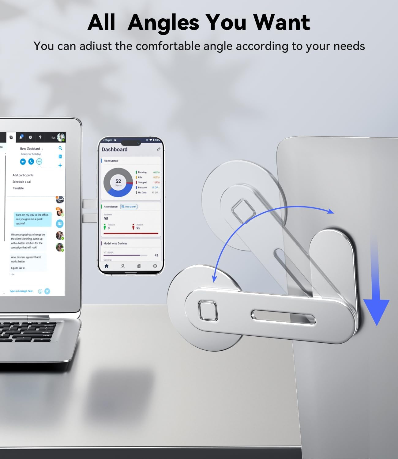 Magnetic Phone Holder for Laptop, for iPhone MagSafe, Silver - حامل هاتف