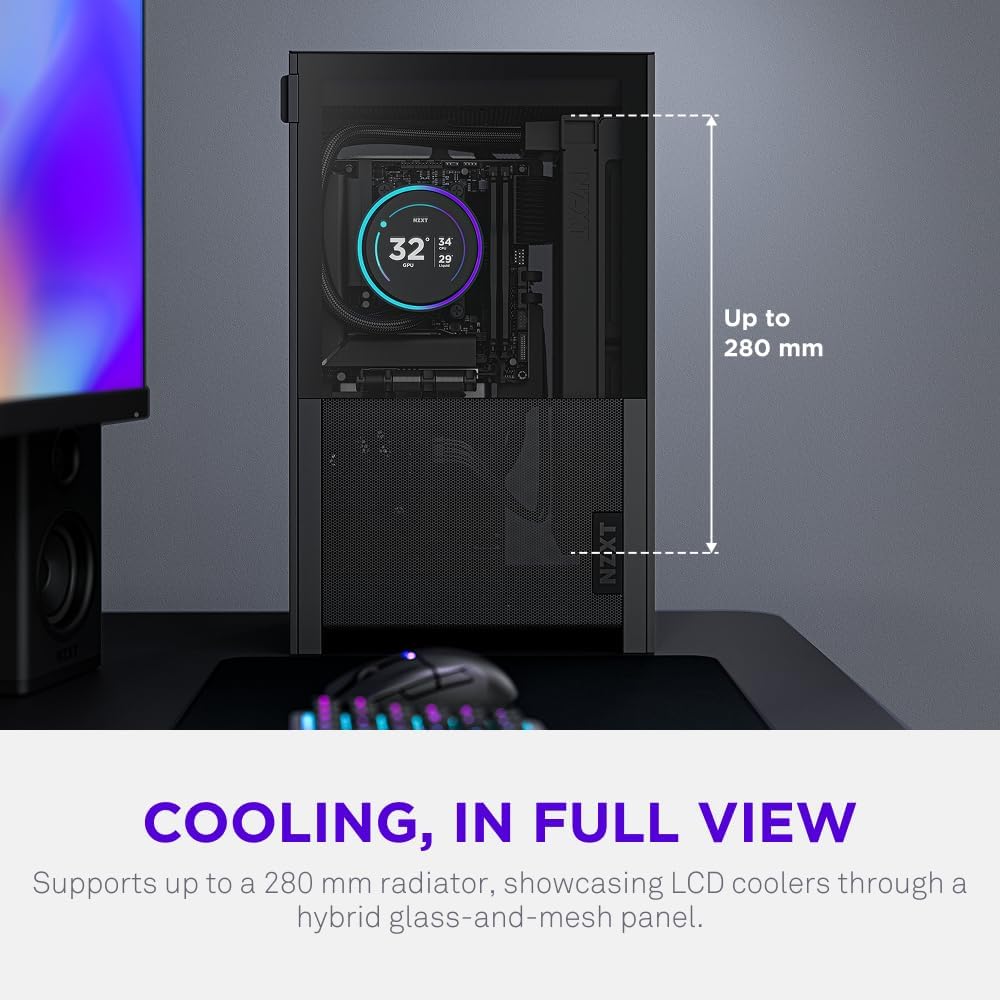 NZXT H2 Flow Mini-ITX Airflow Case – Black, Compact SFF Chassis, Perforated Mesh Front Panel & Tempered Glass - كيس حجم صغير
