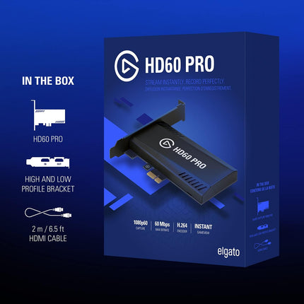 Elgato HD60 Pro، 1080p60 Capture and Passthrough، بطاقة التقاط PCIe، تقنية Low-Latency، PS5، PS4، Xbox Series X/S، Xbox One - أسود - بطاقة القاط 