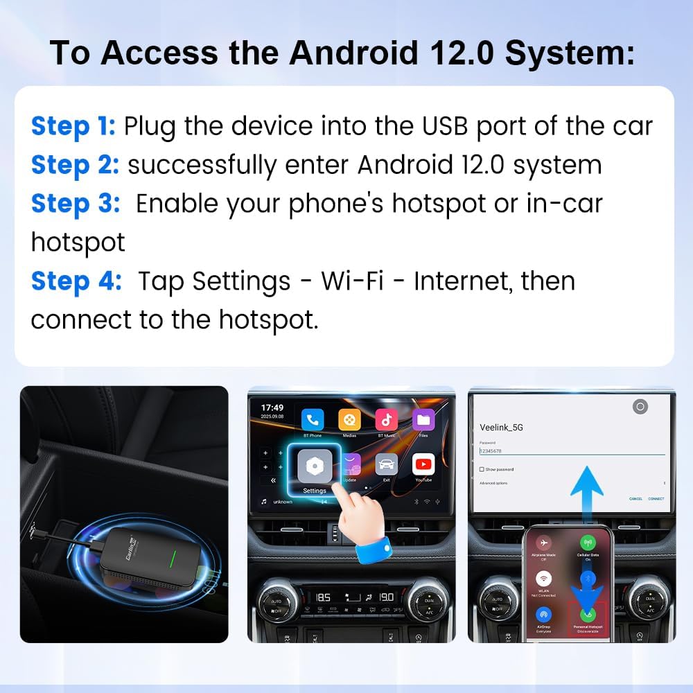 Carlinkit CP2A Pro Adapter – Converts Factory Wired CarPlay to Wireless CarPlay & Android Auto (5.8GHz Dual-Band, USB-A / Type-C) - قطعة تحويل الكاربلاي الى لاسلكي