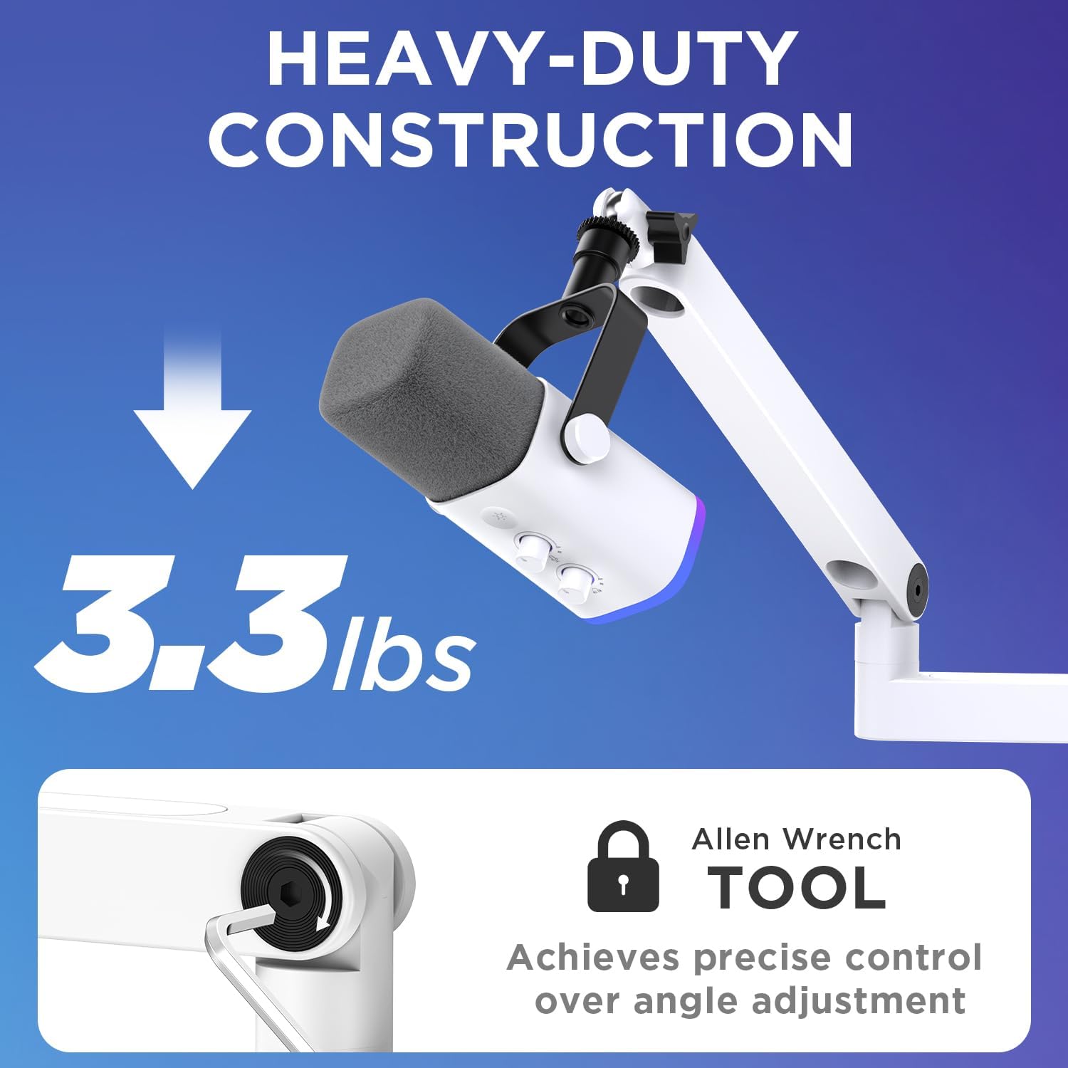 InnoGear 2026 Upgraded Microphone Boom Arm, Magnetic Cable Management Low Profile Mic Stand 360° Rotatable Desk Mount for Fifine AM8 K669B Blue Yeti HyperX QuadCast SoloCast AT2020, White