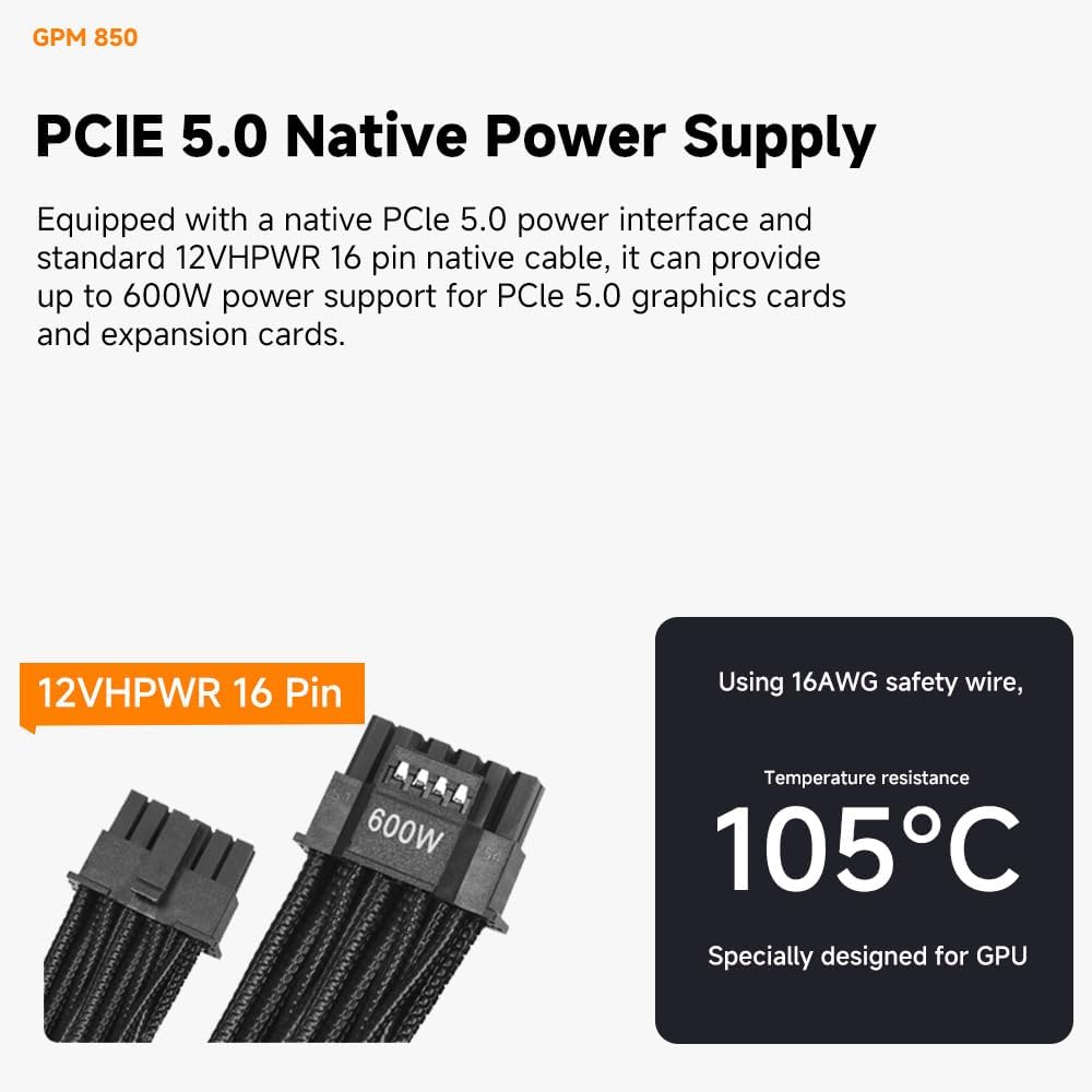 Jungle Leopard GPM850 850W ATX 3.1 Power Supply, 80 Plus Gold Certified, Fully Modular PSU, 120mm Hydro Bearing Fan, Active PFC, DC to DC, High Efficiency ≥90%, OVP/OPP/SCP/OTP/OCP/UVP Protection - مزود طاقه