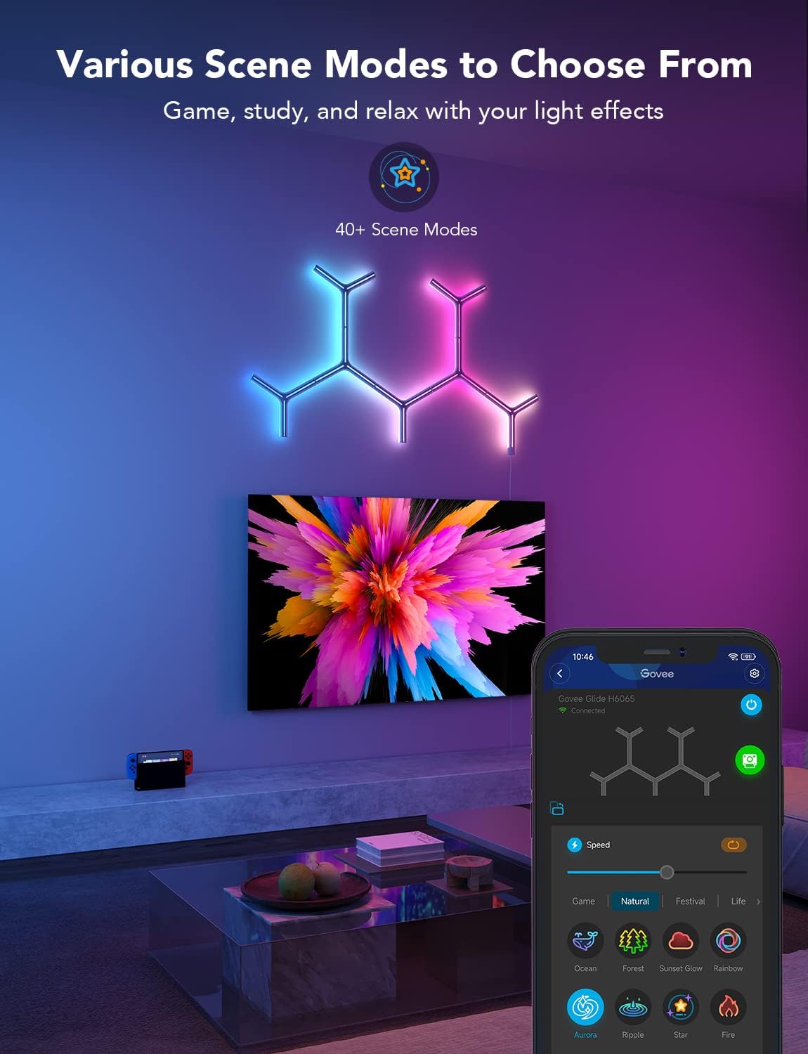 Govee Glide Y-Shape LED Light Panels 7-Pack (H6065) – 3D Metallic Smart RGBIC Wall Panels - إضاءة حائط