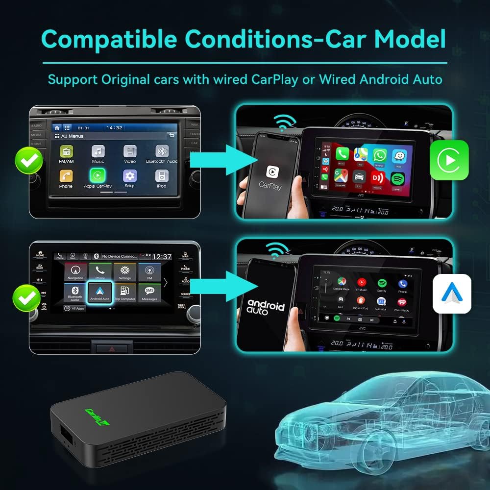 Carlinkit 5.0 2air Wireless CarPlay & Android Auto Adapter (Dual Channel, 5.8GHz Wi-Fi, Plug & Play) - قطعة تحويل الكاربلاي الى لاسلكي