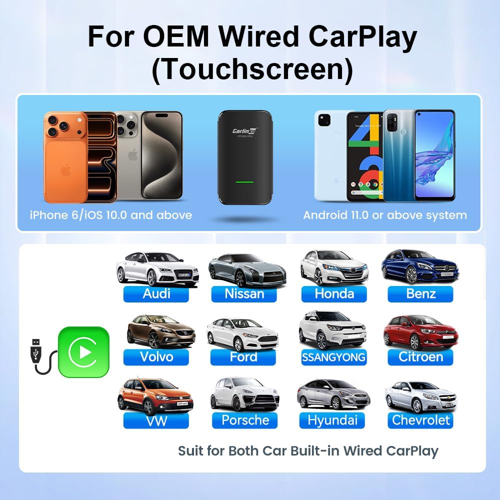 Carlinkit CP2A Pro Adapter – Converts Factory Wired CarPlay to Wireless CarPlay & Android Auto (5.8GHz Dual-Band, USB-A / Type-C) - قطعة تحويل الكاربلاي الى لاسلكي