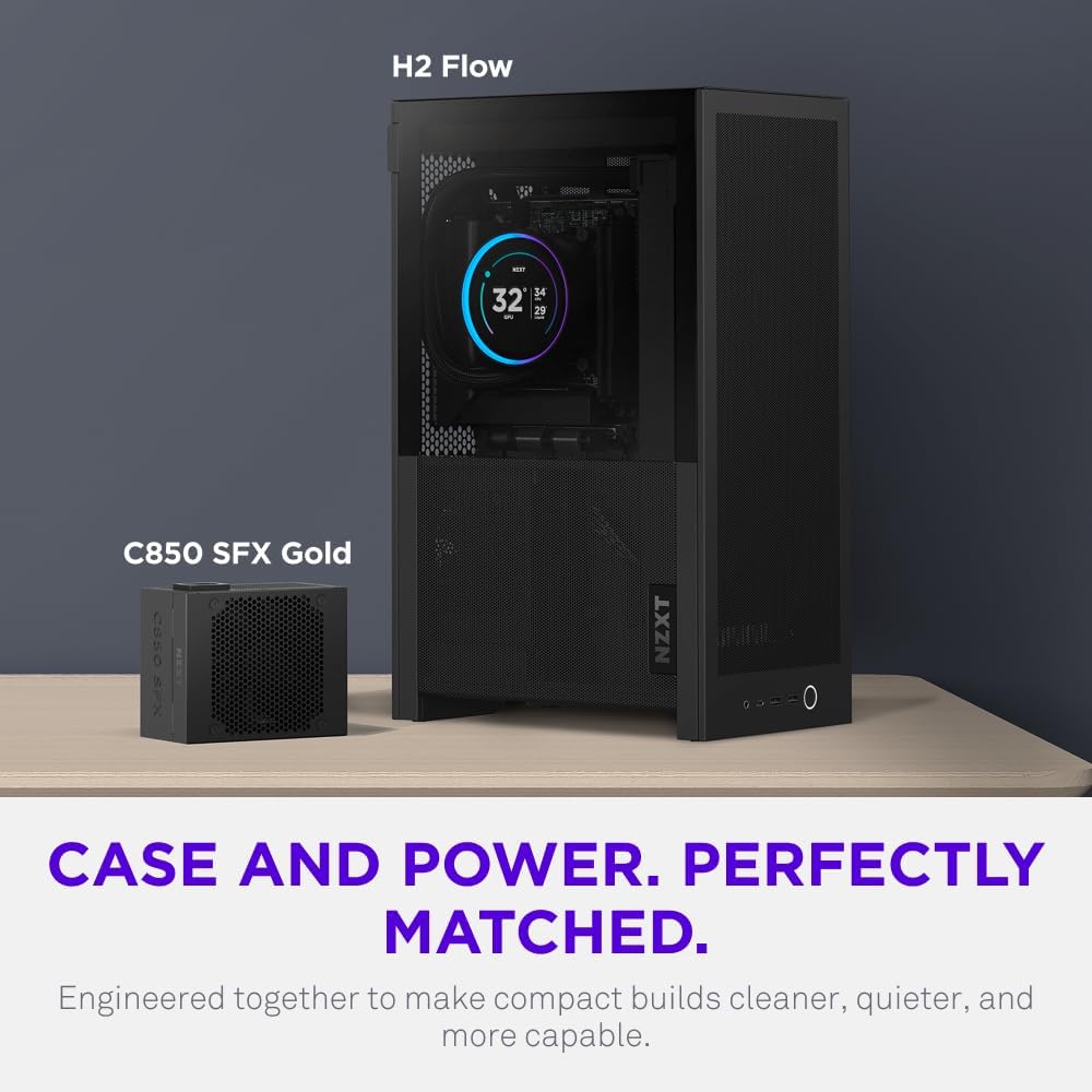 NZXT H2 Flow Mini-ITX Airflow Case – Black, Compact SFF Chassis, Perforated Mesh Front Panel & Tempered Glass - كيس حجم صغير