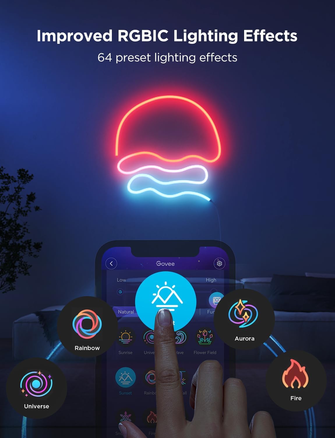 Govee Neon Rope Light 2 (5m / 16.4ft, H61D5) – Ultra-Flexible RGBIC Smart Neon LED Strip with Matter Support - إضاءة نيون