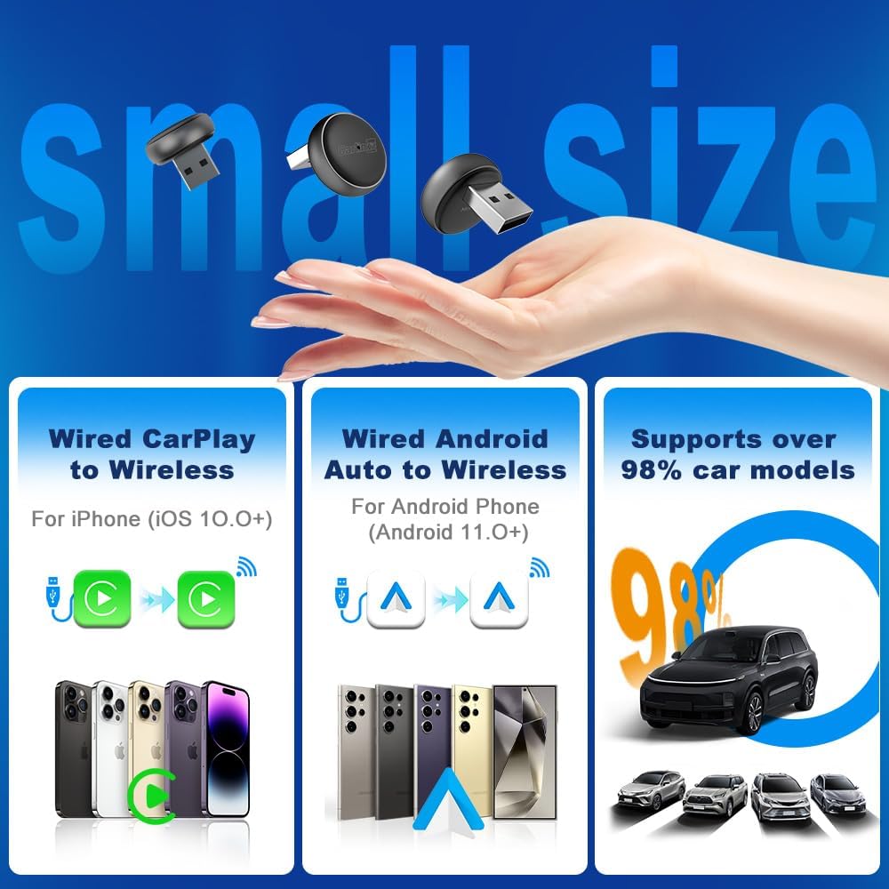 Carlinkit Mini Ultra3 Adapter – Converts Factory Wired CarPlay to Wireless CarPlay & Android Auto (USB-A / Type-C) - قطعة تحويل الكاربلاي الى لاسلكي