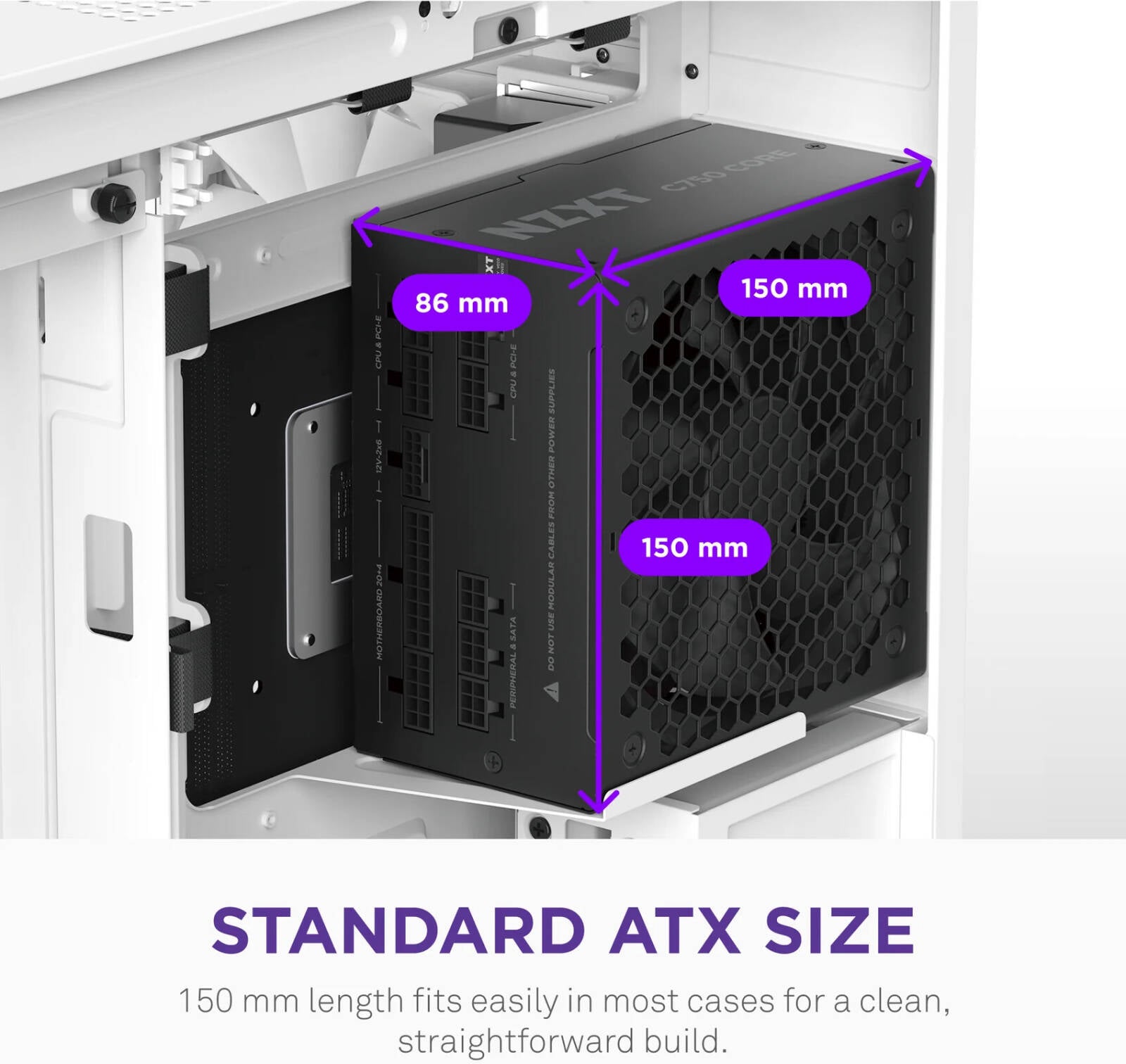 NZXT C750 Gold 750W Power, Core Full Modular Power Supply, 80 PLUS Gold Efficiency, 2,300 RPM Fan Speed, 103.36 CFM Airflow, 135mm Fan, Fluid Dynamic Bearing, ATX 3.1 - مزود طاقه