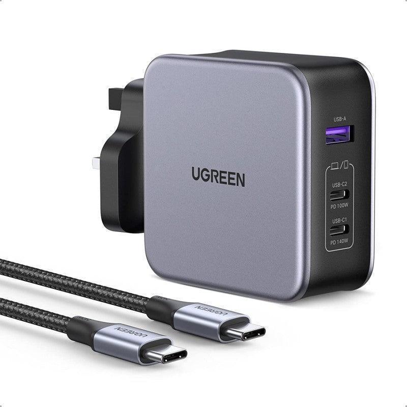 Ugreen 140W GaN Dual USB-C & USB-A Super Fast PD Mains Charger with USB-C cable - شاحن ممتاز Ugreen 140W GaN Dual USB-C & USB-A Super Fast PD Mains Charger with USB-C cable - شاحن ممتاز