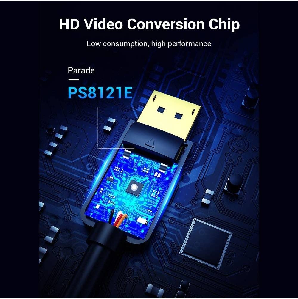 Vention Display port to DVI 24+1 Pin Converter Cable, 1080P@60Hz General 3D Format, Anti-Loosing Design, Triple Shielding, Compatible with PC, Laptop, Monitor, TV, 1.5 Meter, Black  - كيبل