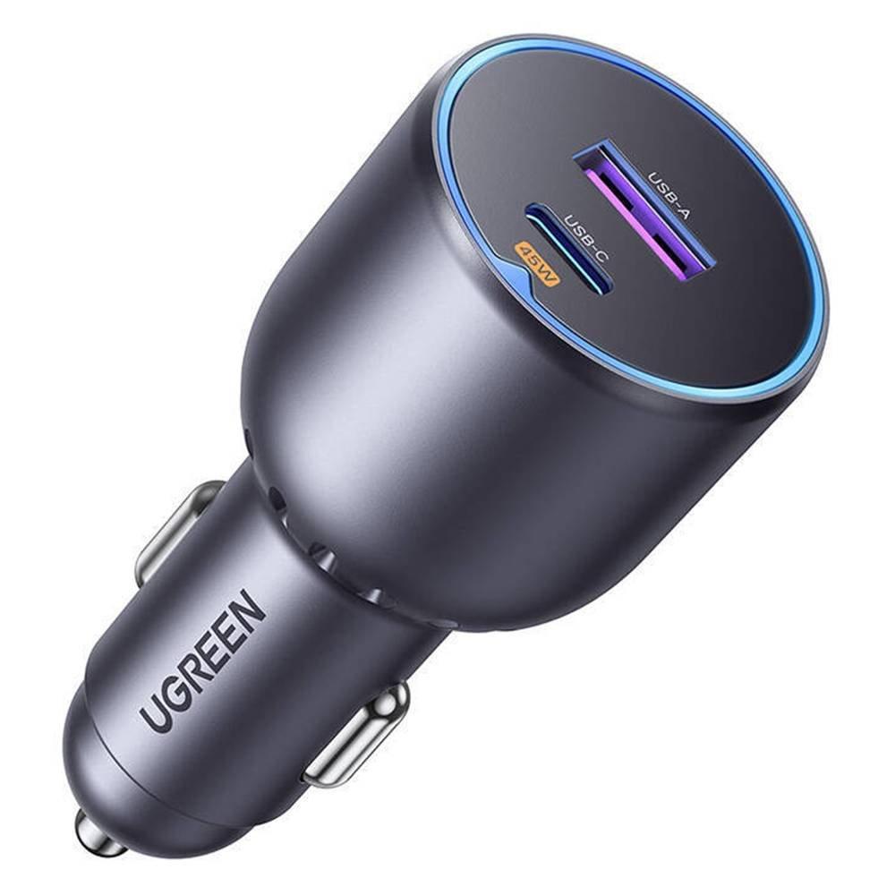 Ugreen Fast Car Charger A + C Dual Port , 63W - Grey - شاحن للسياره Ugreen Fast Car Charger A + C Dual Port , 63W - Grey - شاحن للسياره