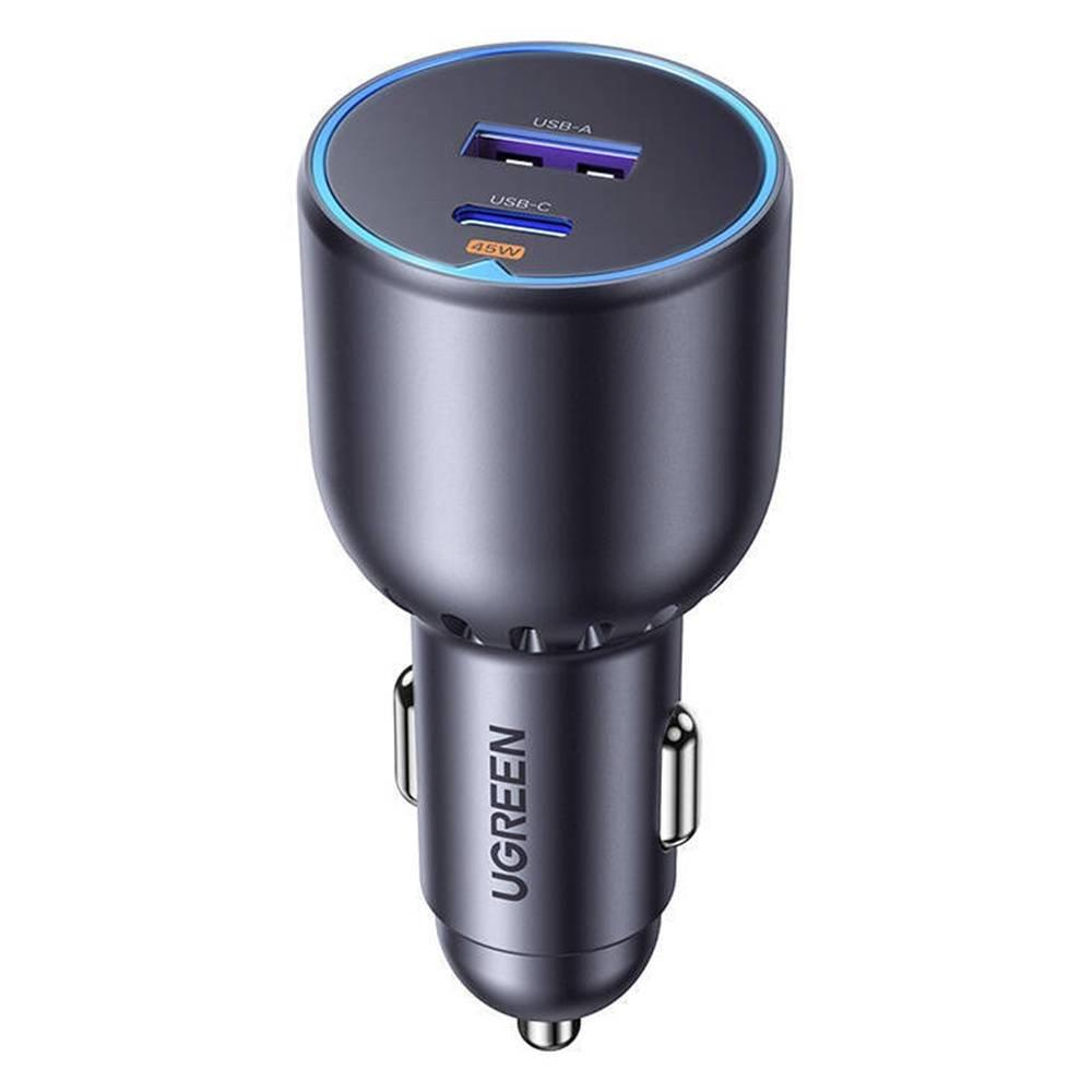 Ugreen Fast Car Charger A + C Dual Port , 63W - Grey - شاحن للسياره