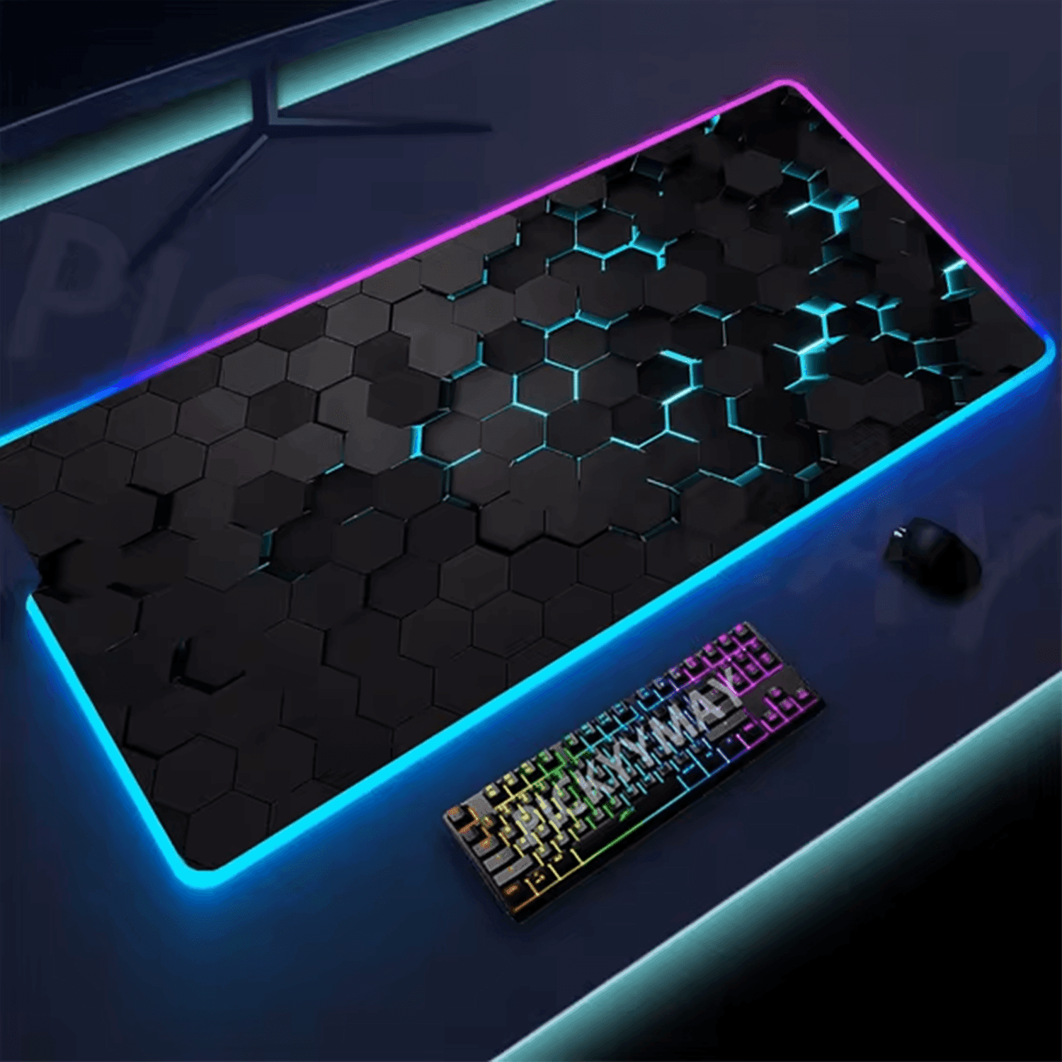 Geometry Large RGB Gamer Mousepad Size: 400x900x3mm Mouse Mat Gaming Mousepads LED Keyboard Mats Luminous Desk Pads Mouse Pad For PC - ماوس باد Geometry Large RGB Gamer Mousepad Size: 400x900x3mm Mouse Mat Gaming Mousepads LED Keyboard Mats Luminous Desk Pads Mouse Pad For PC - ماوس باد