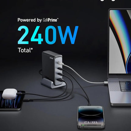 Anker Prime Multi-Device | 240W | Fast Charging GaN Desktop Charger | 4 Port | for MacBook Pro/Air, iPhone 16/15 Series, iPad Pro, Dell XPS, Galaxy S24/S23, Huawei, Xiaomi, Apple Watch, Vivo and More - باور ستيشن