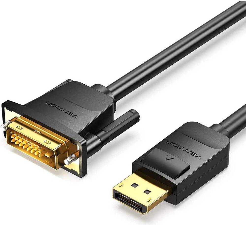 Vention Display port to DVI 24+1 Pin Converter Cable, 1080P@60Hz General 3D Format, Anti-Loosing Design, Triple Shielding, Compatible with PC, Laptop, Monitor, TV, 1.5 Meter, Black - كيبل