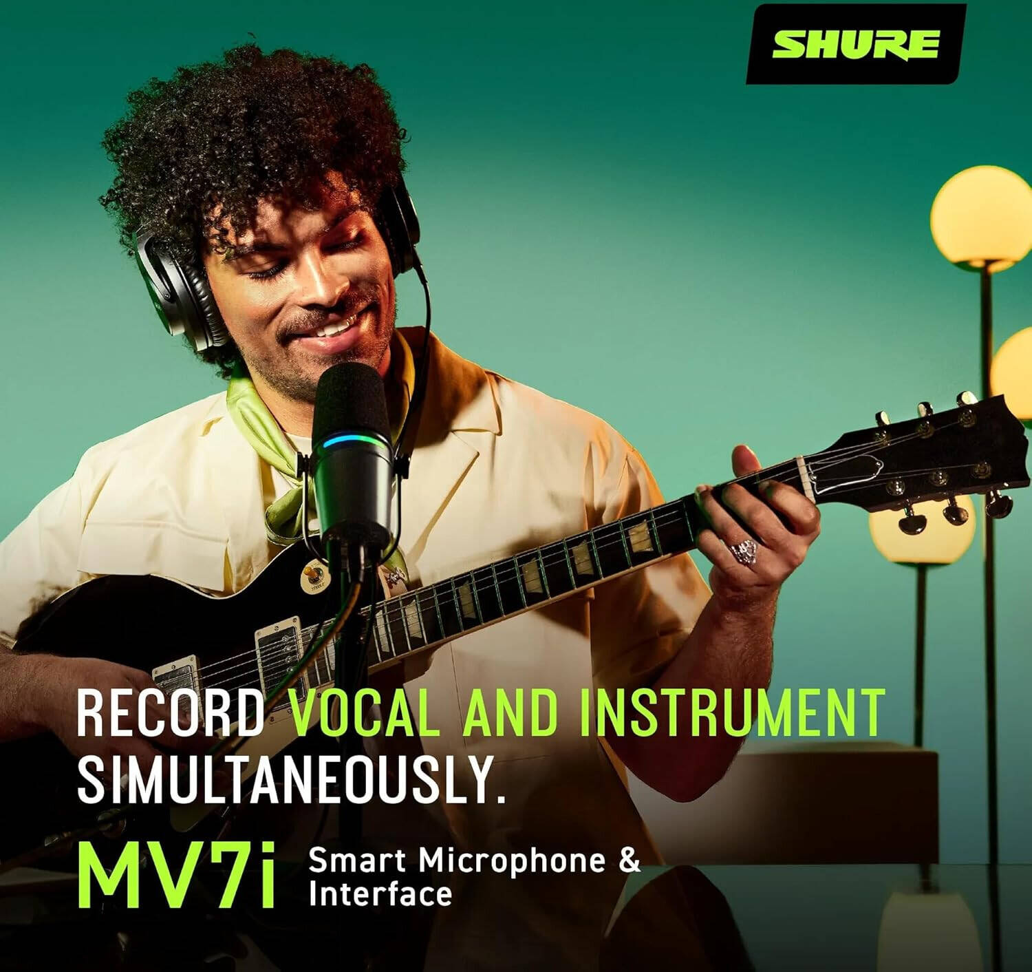 Shure MV7i Smart Microphone & Interface, Dynamic Auto Level Mode, Advanced DSP Features, Customizable LED Touch Panel, Multiple Recording Modes, Mac, Windows, iOS, and Android Compatible, Black | MV7i - مايك أحترافي