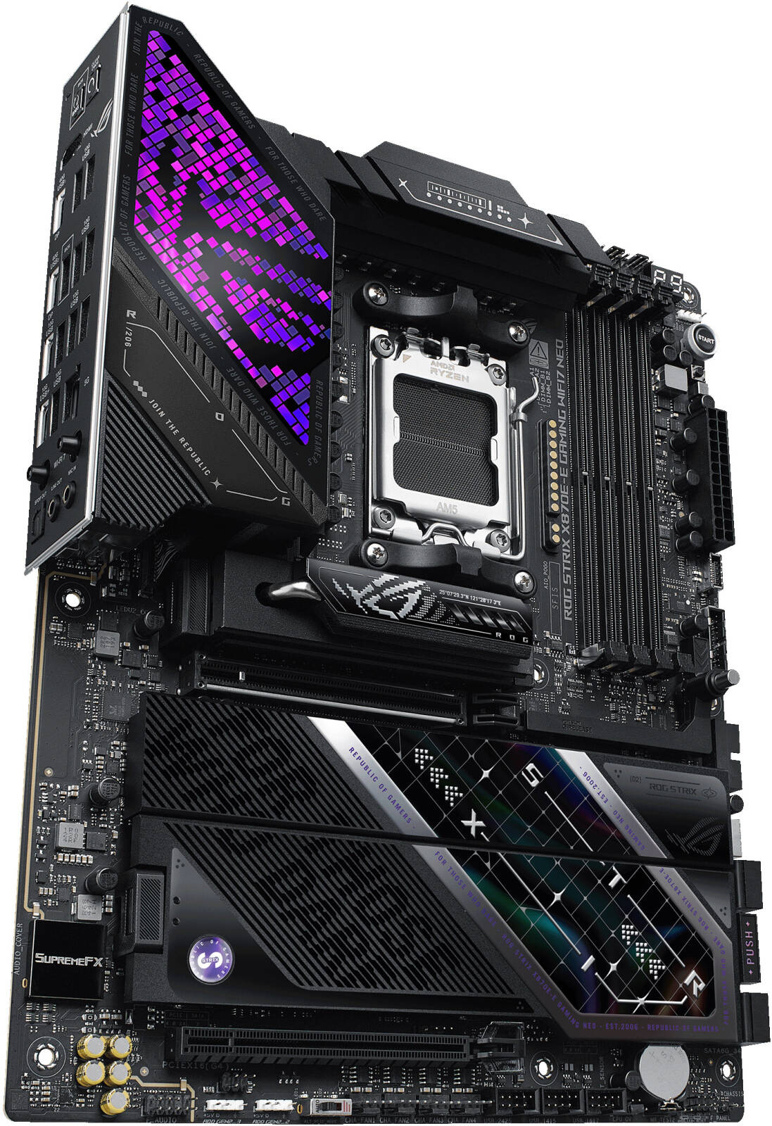 ASUS ROG Strix X870E-E Gaming WiFi 7 NEO – AMD AM5, PCIe 5.0, DDR5, USB4, WiFi 7, Heavy Duty Power Delivery ATX Motherboard - ماذربورد