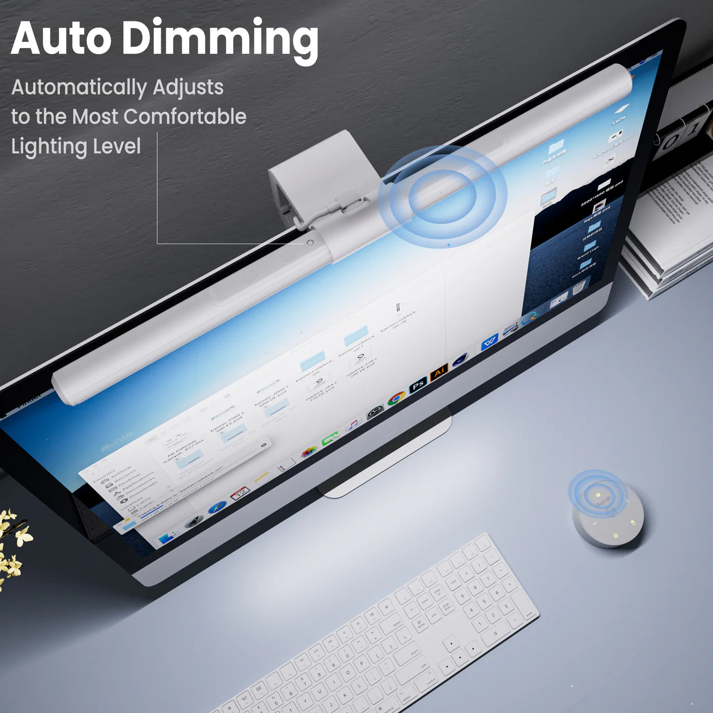 Quntis Monitor Light Bar Pro, Dual Control Wireless Remote , Touch Control, Eye Protection white - شريط إضائة للشاشة