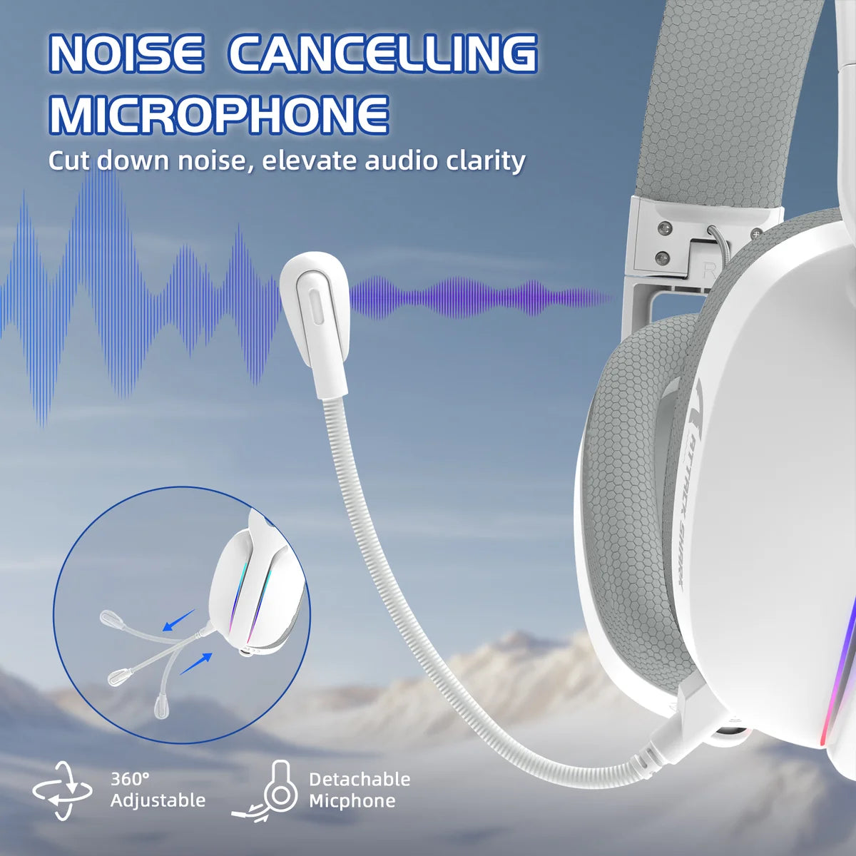 ATTACK SHARK L90 Foldable RGB Ultra-Light Wireless Headset, RGB, Foldable, Triple Mode 2.4Ghz/Bluetooth/Wired Gaming Headphone with mic, 40mm Driver, 7.1 Surround Sound, for Xbox/PS4/PS5/PC Customize via Software - White - سماعة قيمنق وايرليس