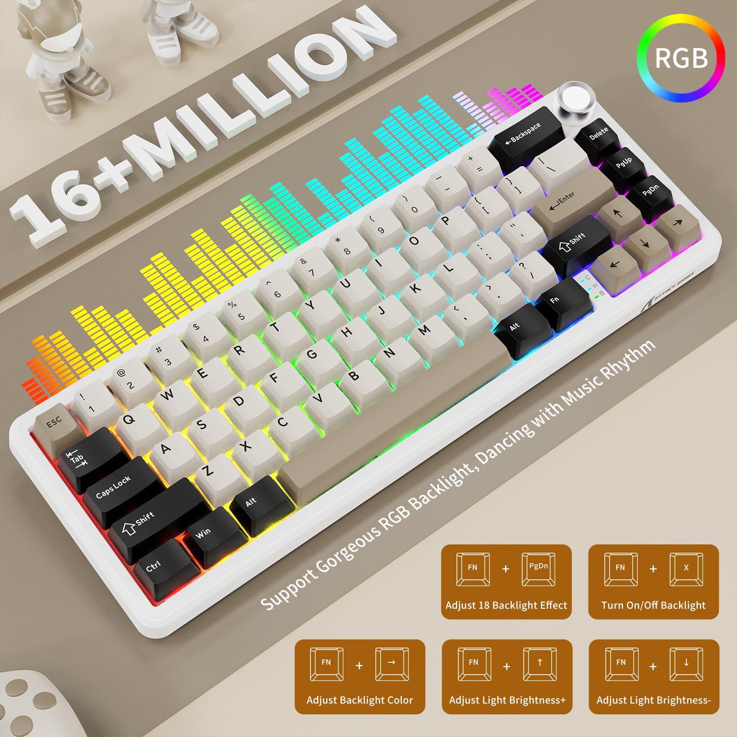 Attack Shark X66 Wireless Mechanical Gaming Keyboard RGB 3 Mode – Cheese White - كايبورد قيمينغ وايرلس
