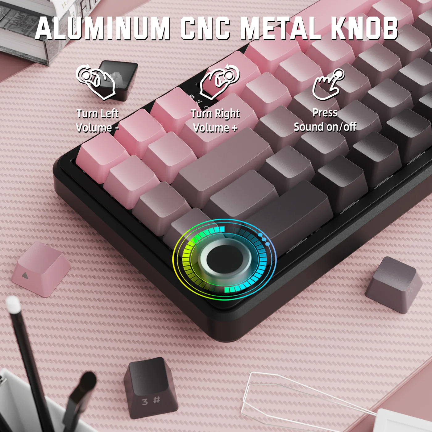 Attack Shark X66 Wireless Mechanical Gaming Keyboard RGB 3 Mode – Pink (Strawberry Switch) - كايبورد قيمينغ وايرلس