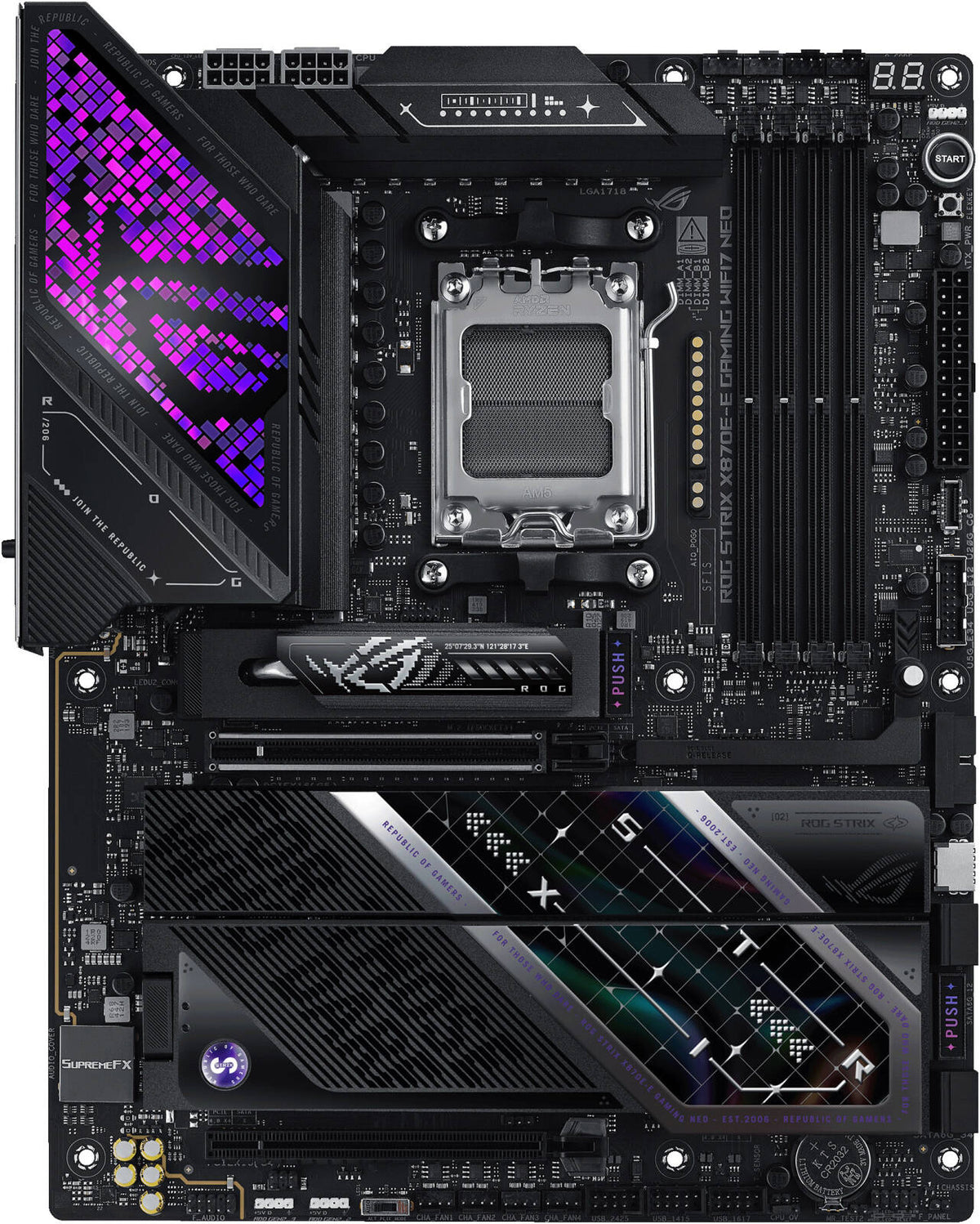 ASUS ROG Strix X870E-E Gaming WiFi 7 NEO – AMD AM5, PCIe 5.0, DDR5, USB4, WiFi 7, Heavy Duty Power Delivery ATX Motherboard - ماذربورد
