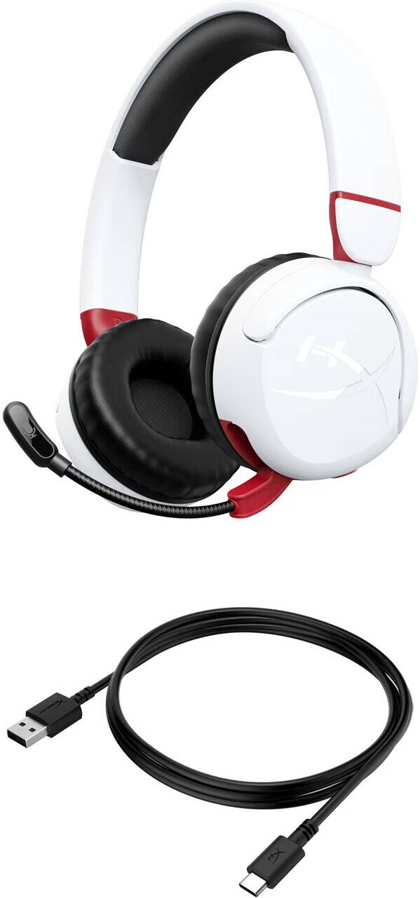 HyperX Cloud Mini, Wireless Gaming Headset, Microphone, Immersive Audio, Comfortable And Lightweight, BT 5.3, 25 Hours Battery Life, Volume Level Below 85 dB, For Ages 8-12, White -  سماعه القيمنق