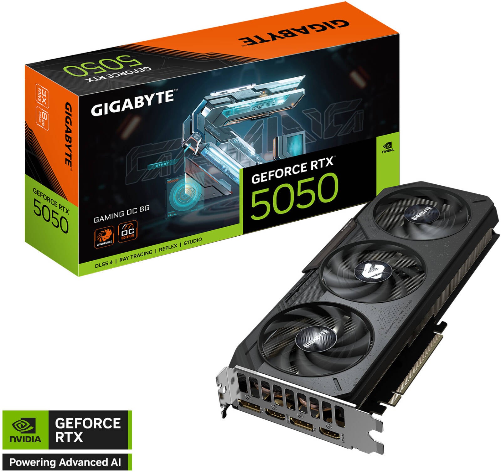 GIGABYTE GeForce RTX 5050 GAMING OC 8GB Graphics Card, GDDR6 128-Bit Memory, 2632 MHz Core Clock, 20 Gbps Memory Clock, 2560 CUDA Cores, PCI-Express 5.0 - كرت شاشه