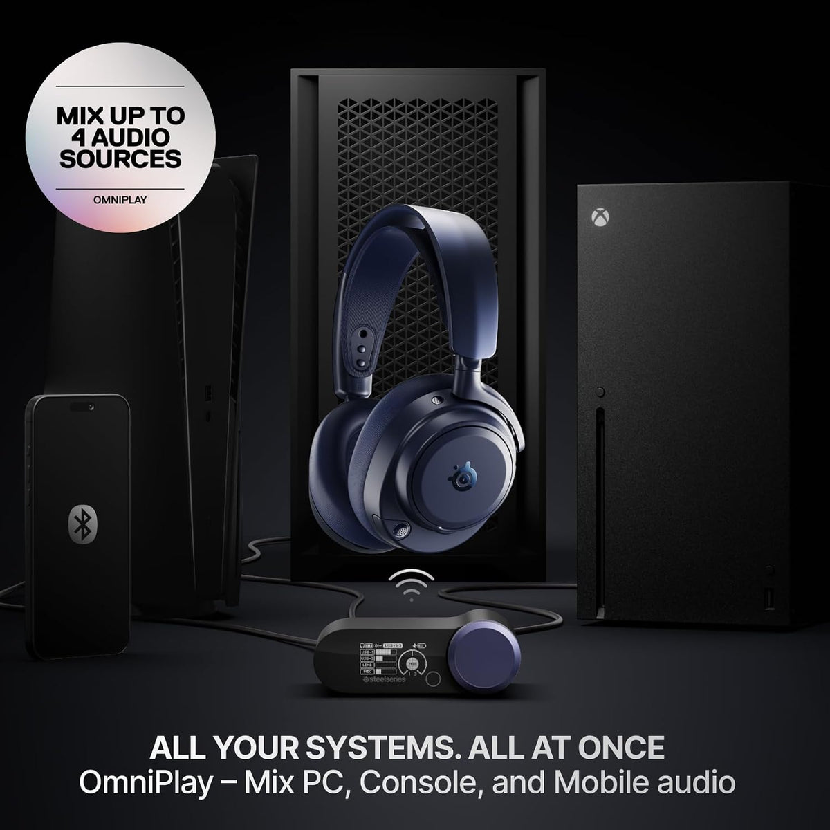 SteelSeries Arctis Nova Pro Omni Midnight Blue Multi-System Wireless Gaming Headset – Active Noise Cancellation, Hi-Res Audio, Hot-Swappable Batteries & GameHub OLED سماعة لا سلكية احترافية