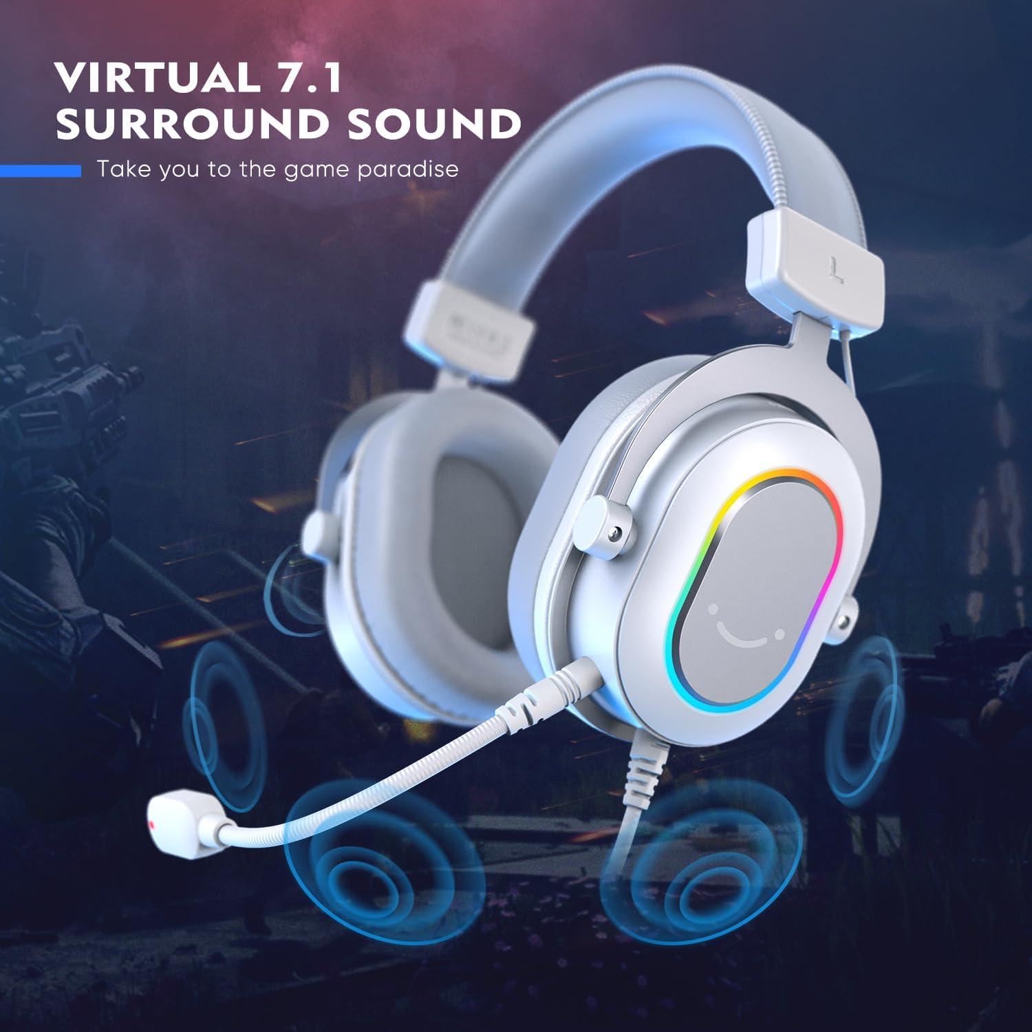 FIFINE H6 USB Headset 7.1 Surround Sound RGB White - سماعات محيطية