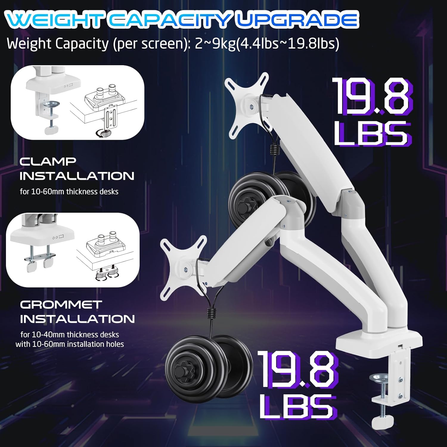 GAMEON GO-5450 Mechanical Spring Monitor Dual Arm, 360 Degree Rotation, 17