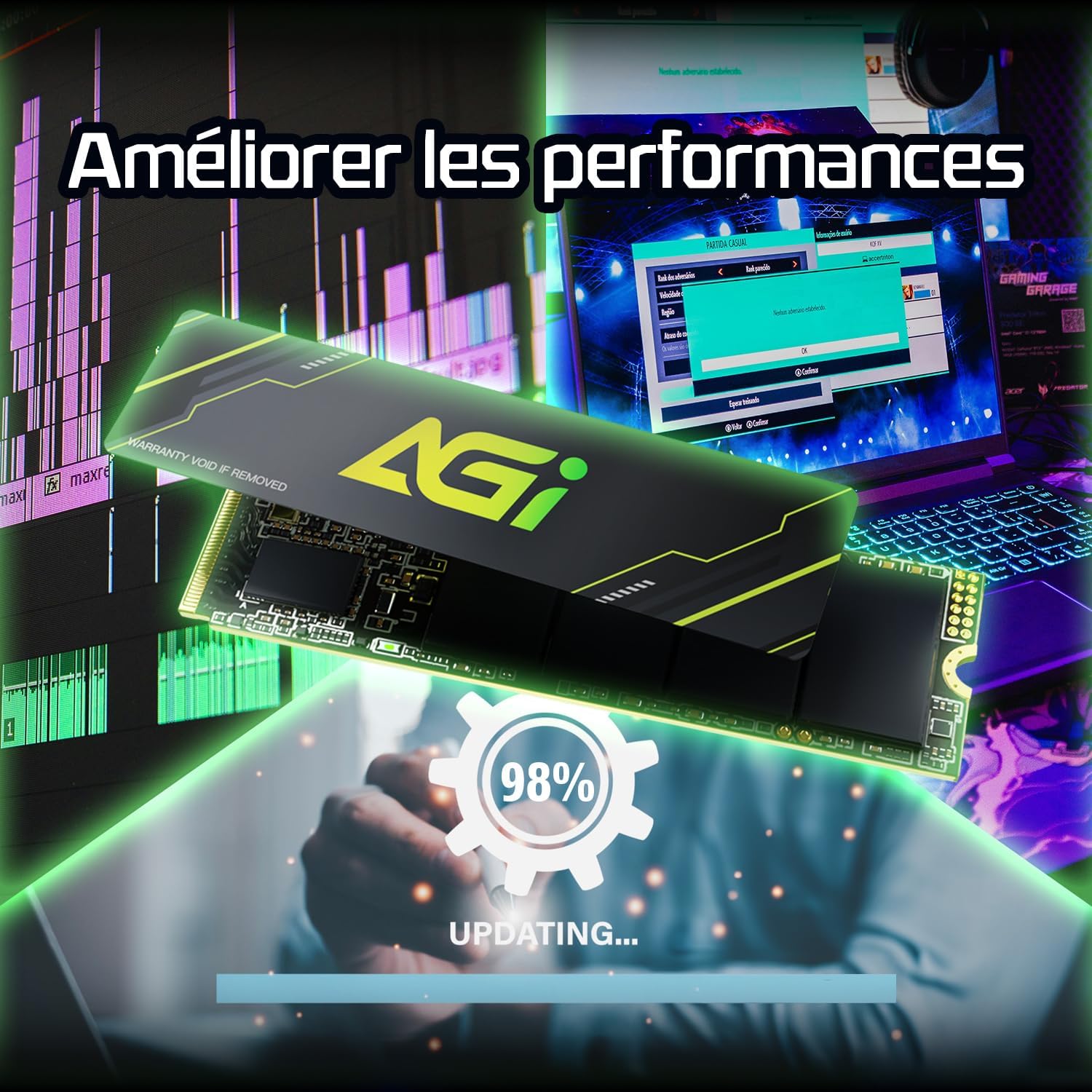 AGI 2TB AI818-43 PCIe NVMe M.2 Gen4x4 SLC Cache 3D NAND Flash Internal Solid State Drive SSD with Graphene Heat Sink (R/W Speed up to 5230/4780 MBs) - تخزين