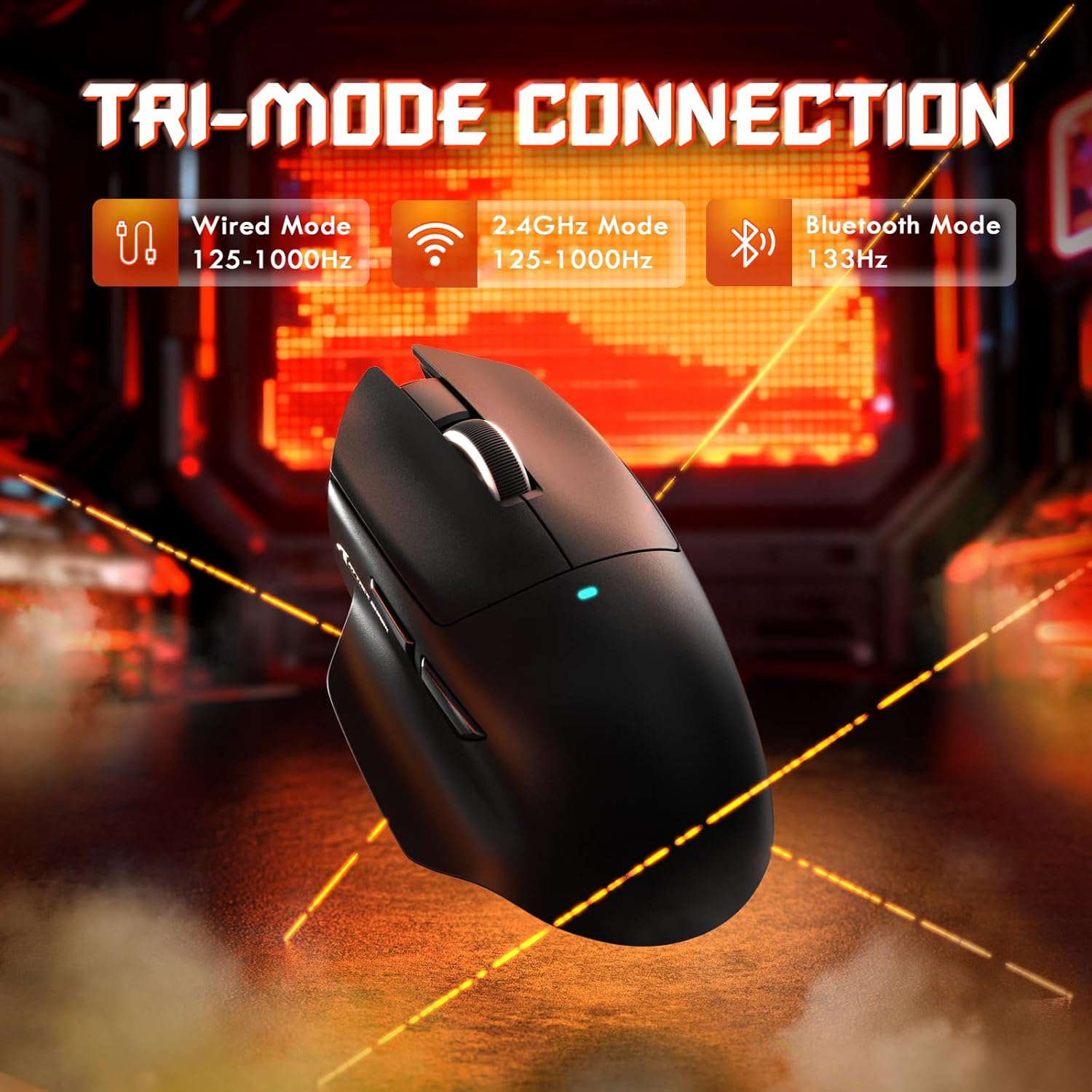 ATTACK SHARK V6 Ultra-Light Tri-Mode Black Gaming Mouse with RGB Magnetic Charging Dock - ماوس ممتاز مع شاحن