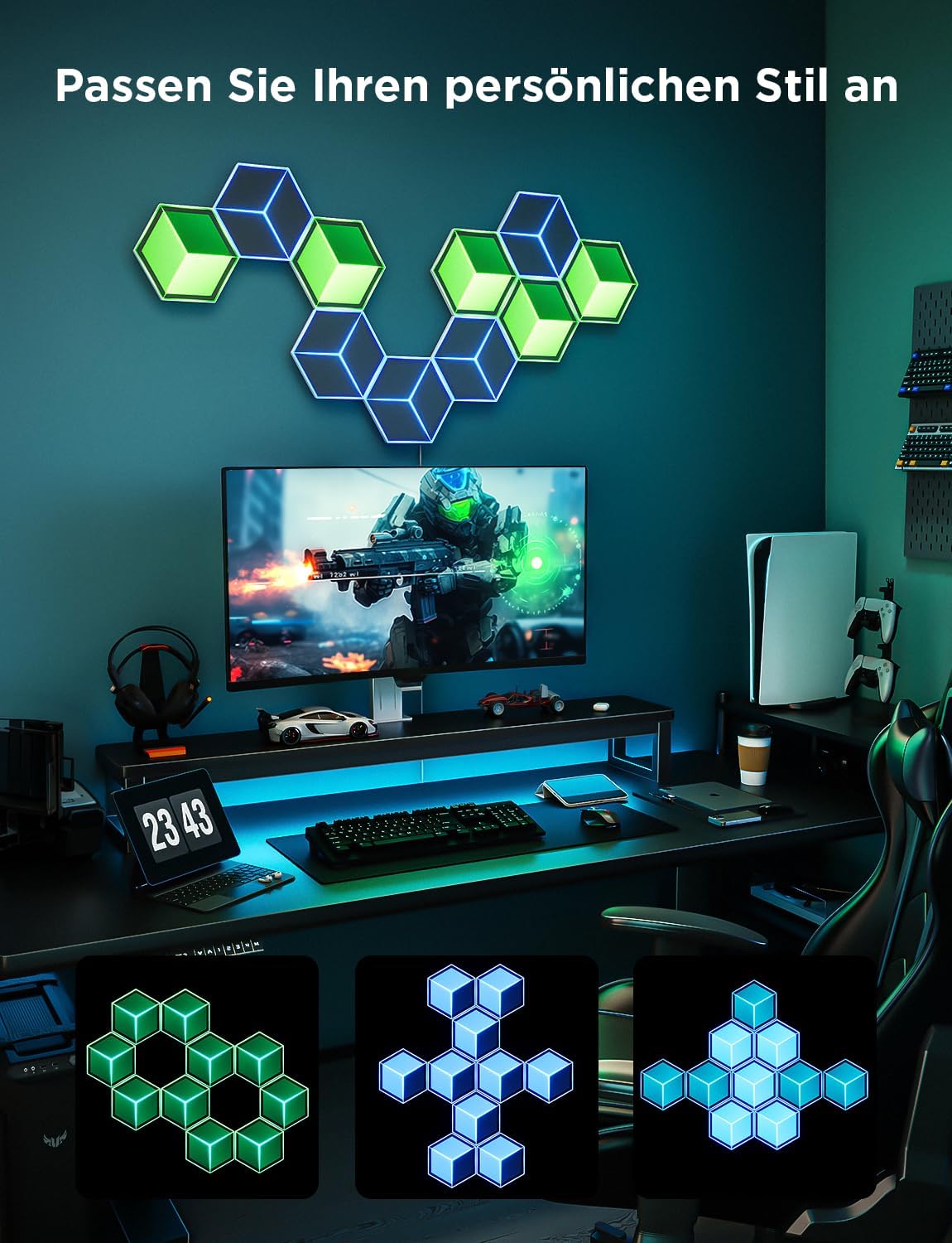 Govee Glide Hexagon Light Panels Ultra 7-Pack (Meteor Grey, H606A) – 3D RGBIC Smart LED Wall Panels - إضاءة حائط