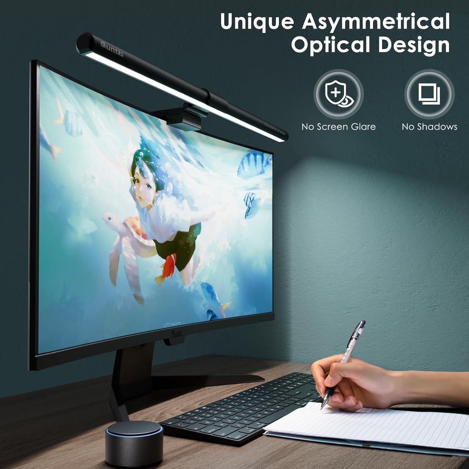 Quntis Monitor Light Bar PRO+ Wireless Remote, Fit for Curved/Flat Monitor, Eye Protection Black - شريط إضائة للشاشة