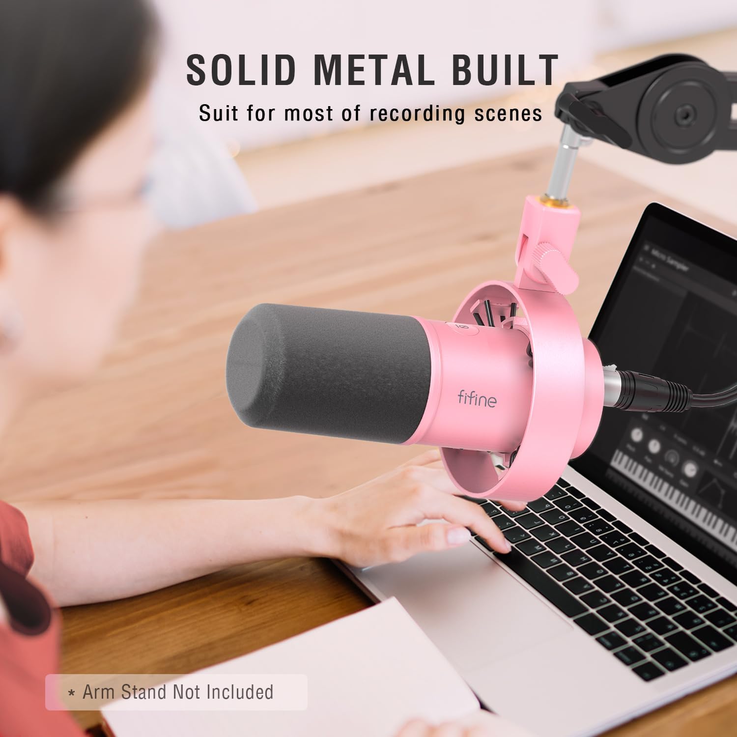 FIFINE XLR/USB Dynamic Microphone, Studio XLR Vocal Podcast Microphone for Recording, USB Streaming Mic with Mute Button, Gain Knob, Headphones Monitoring for Voice-Over, Video-Amplitank K688 Pink - مايك وردي