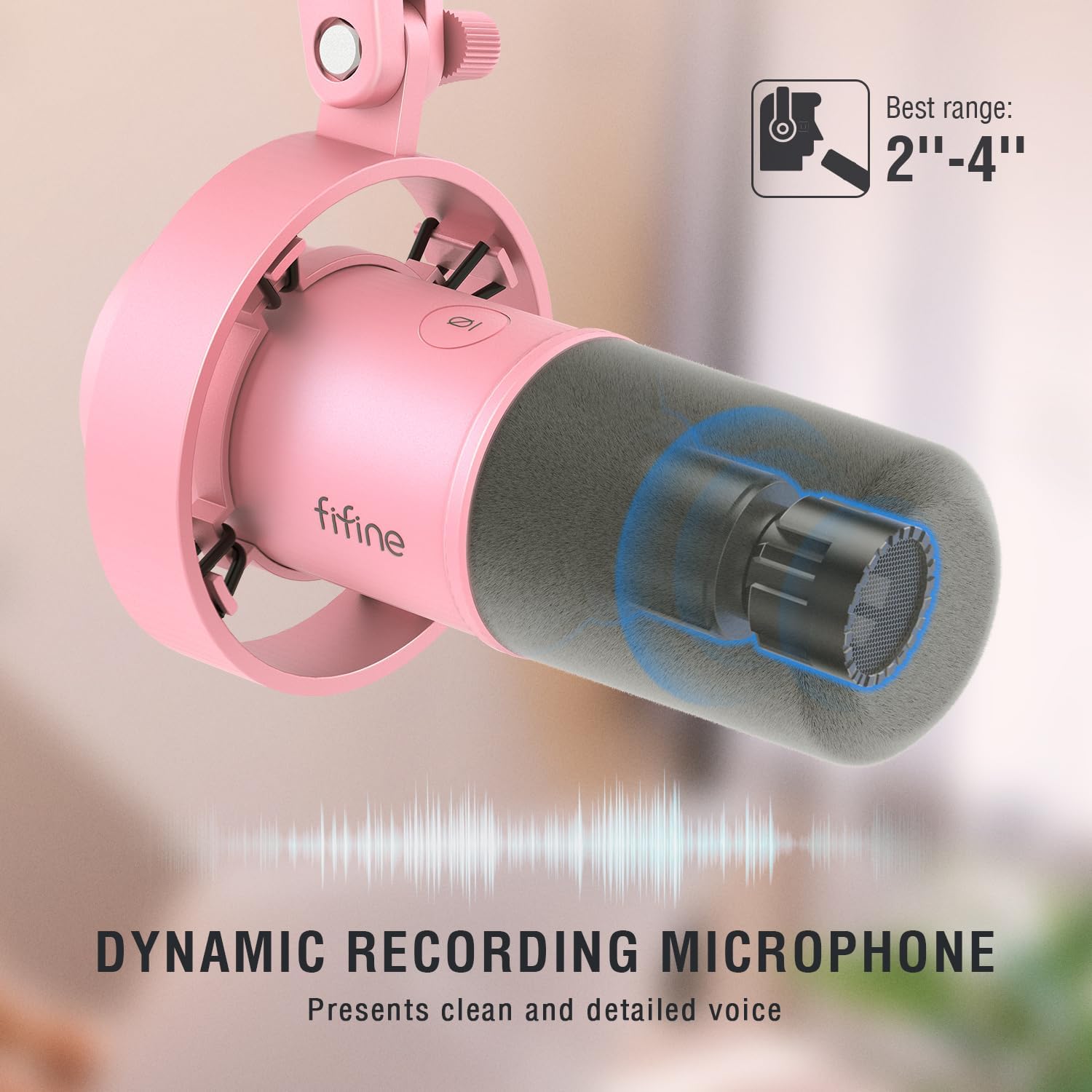 FIFINE XLR/USB Dynamic Microphone, Studio XLR Vocal Podcast Microphone for Recording, USB Streaming Mic with Mute Button, Gain Knob, Headphones Monitoring for Voice-Over, Video-Amplitank K688 Pink - مايك وردي
