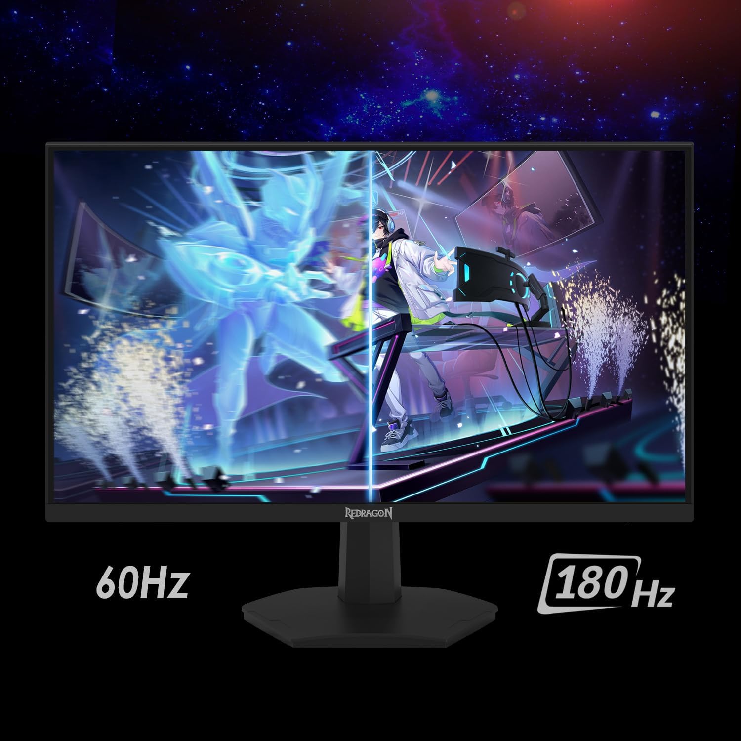Redragon GM27X5IPS 27-inch FHD, 180Hz Refresh Rate, 1ms MPRT, IPS Panel Gaming Monitor with AMD FreeSync, Blur-Free Gaming with Vibrant Colors and Wide Viewing Angles - Black & Red - شاشه العاب