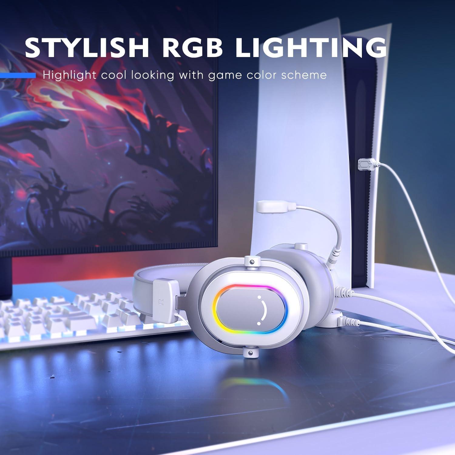 FIFINE H6 USB Headset 7.1 Surround Sound RGB White - سماعات محيطية