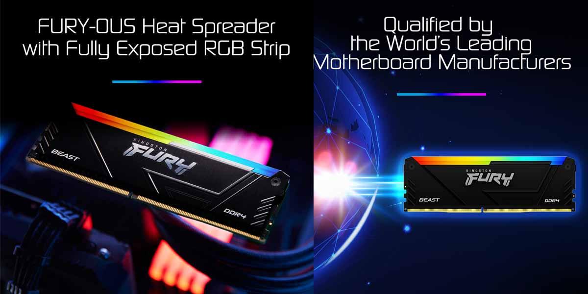 Kingston FURY Beast 16GB (2x8GB) 5600MT/s DDR5 CL36 RGB Desktop Memory Kit of 2 | Infrared Syncing | AMD Expo | Plug N Play - رامات أر جي بي