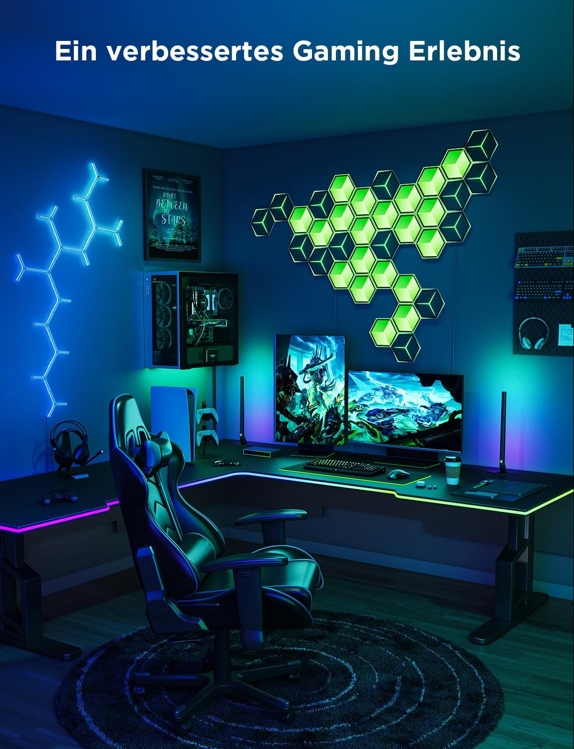 Govee Glide Hexagon Light Panels Ultra 7-Pack (Meteor Grey, H606A) – 3D RGBIC Smart LED Wall Panels - إضاءة حائط