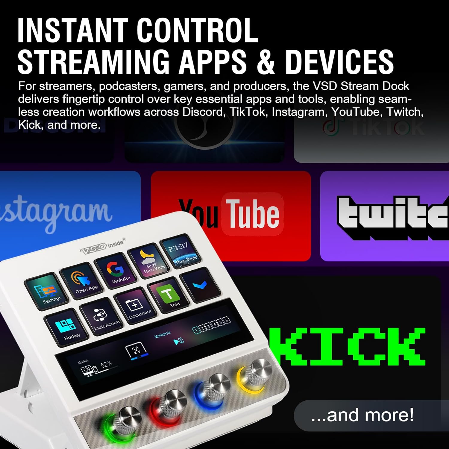 VSDINSIDE Stream Dock N4 Pro Controller Soundboard Programmable Keypad White - مكسر صوت