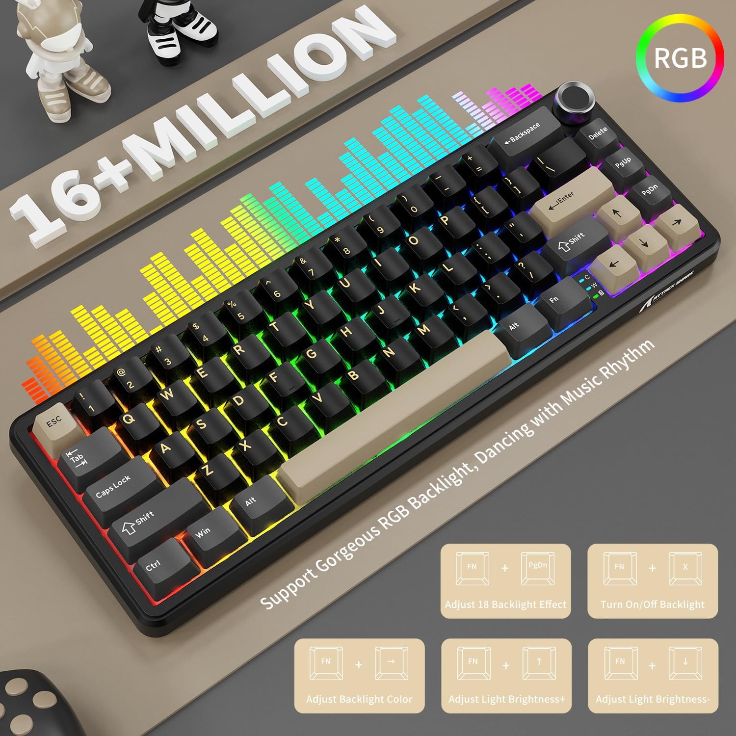 Attack Shark X66 Wireless Mechanical Gaming Keyboard RGB 3 Mode – Black - كايبورد قيمينغ وايرلس
