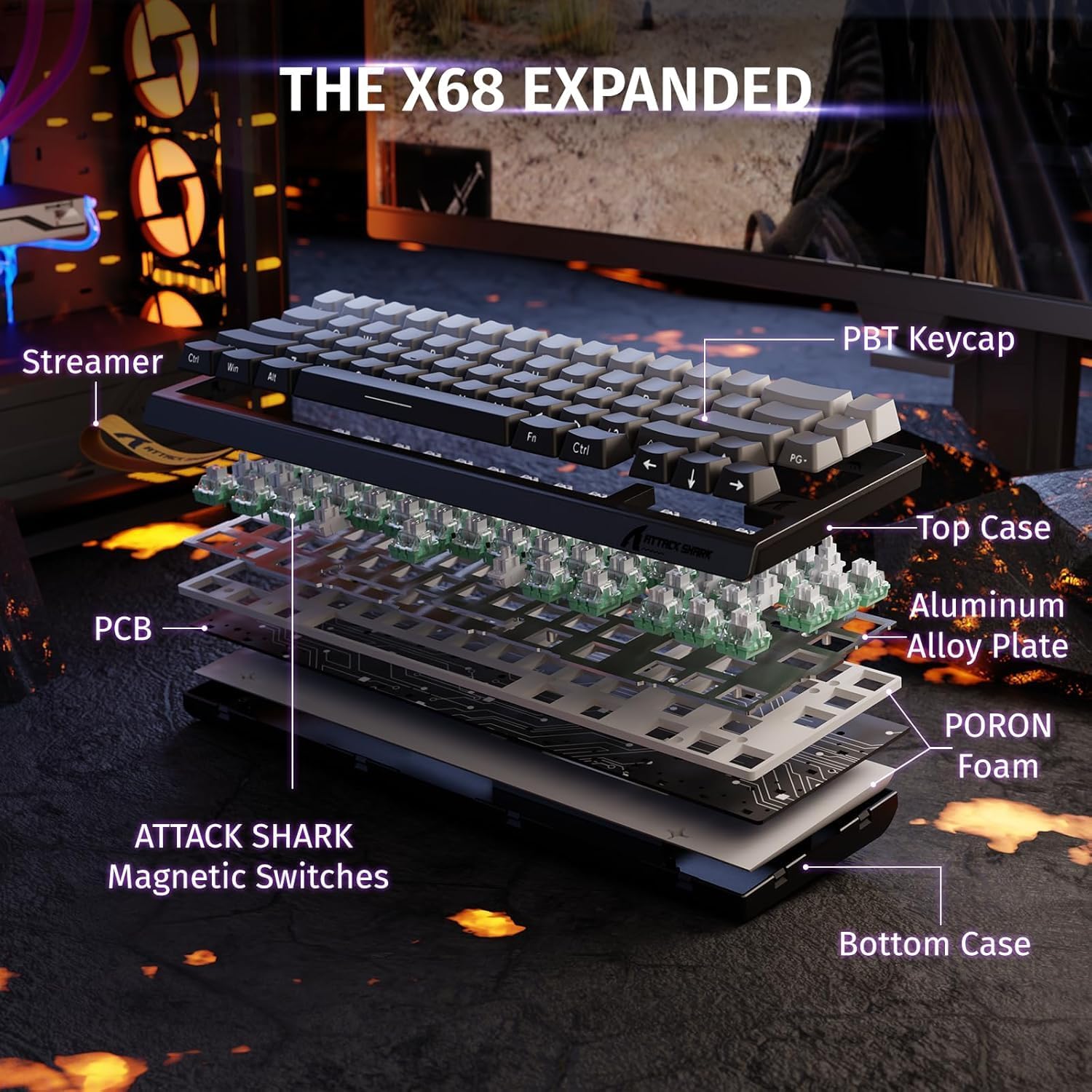 ATTACK SHARK X68 HE Moonlight Rapid Trigger 60% Keyboard Magnetic Switch Black Gradient - كيبورد مغناطيسي