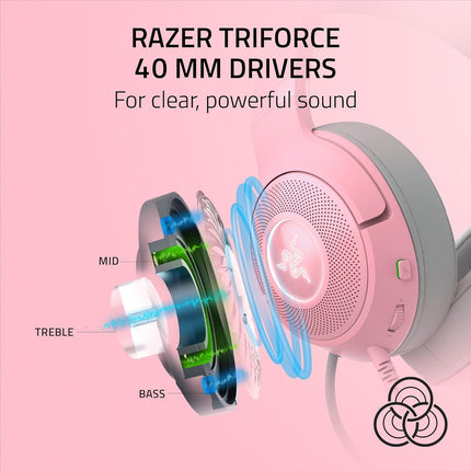 سماعة الرأس Razer Kraken Kitty V2 USB السلكية RGB: كروما كيتي آذان - كوارتز - سماعة رأس 